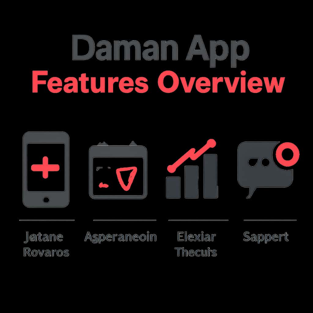 Illustration of Daman App key features.