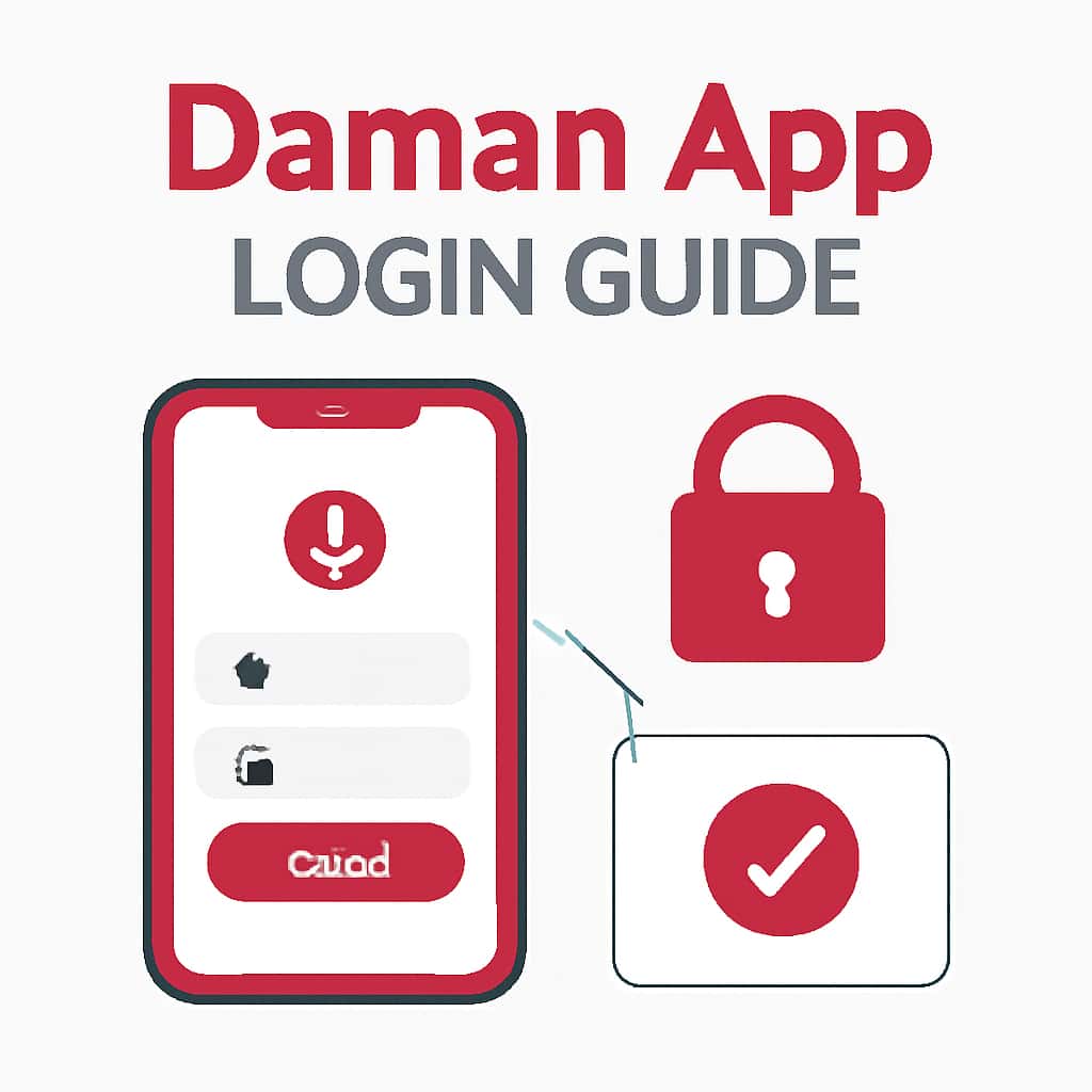 An educational diagram depicting login steps for Daman App.