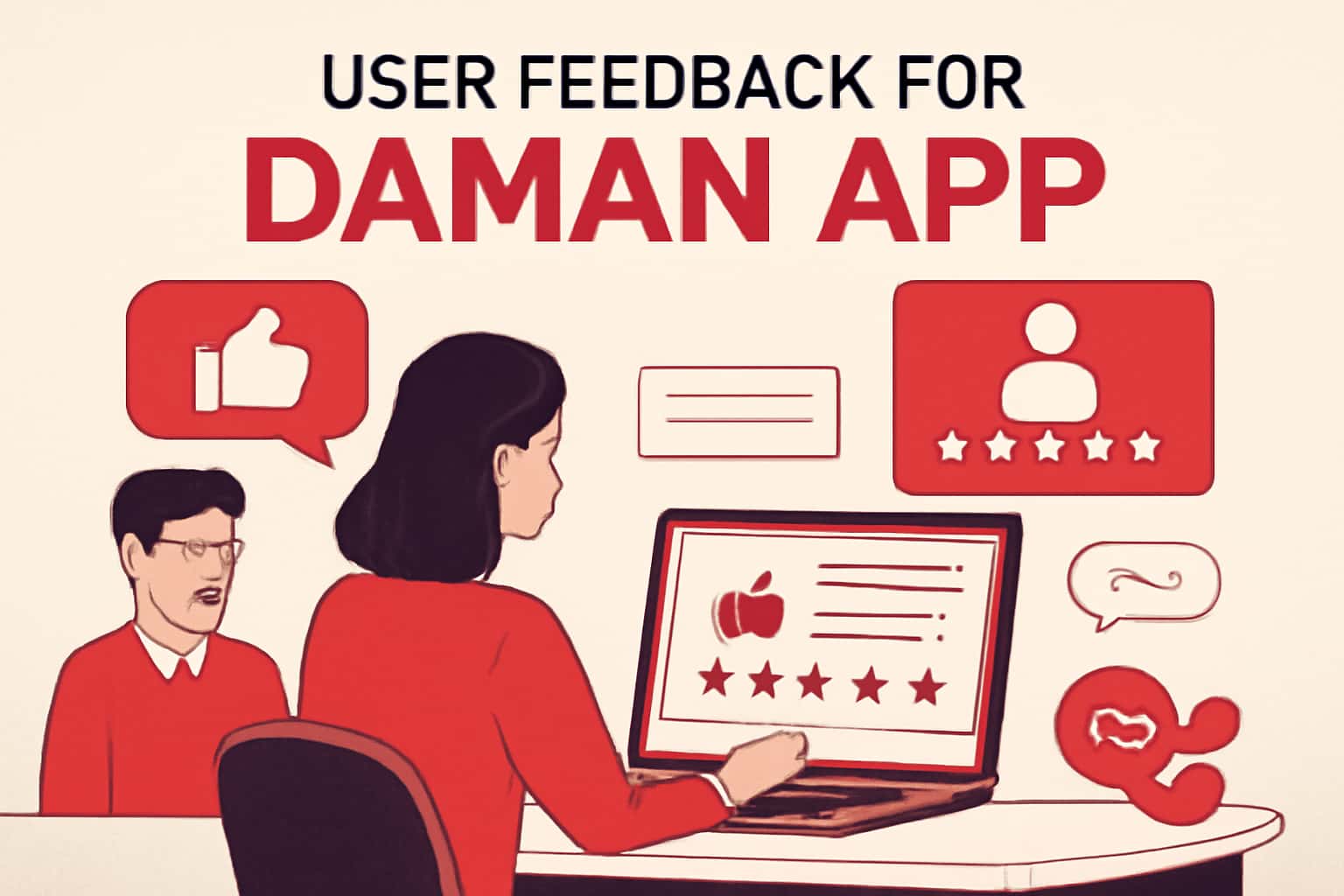 An informational scene showcasing user feedback related to the Daman App.