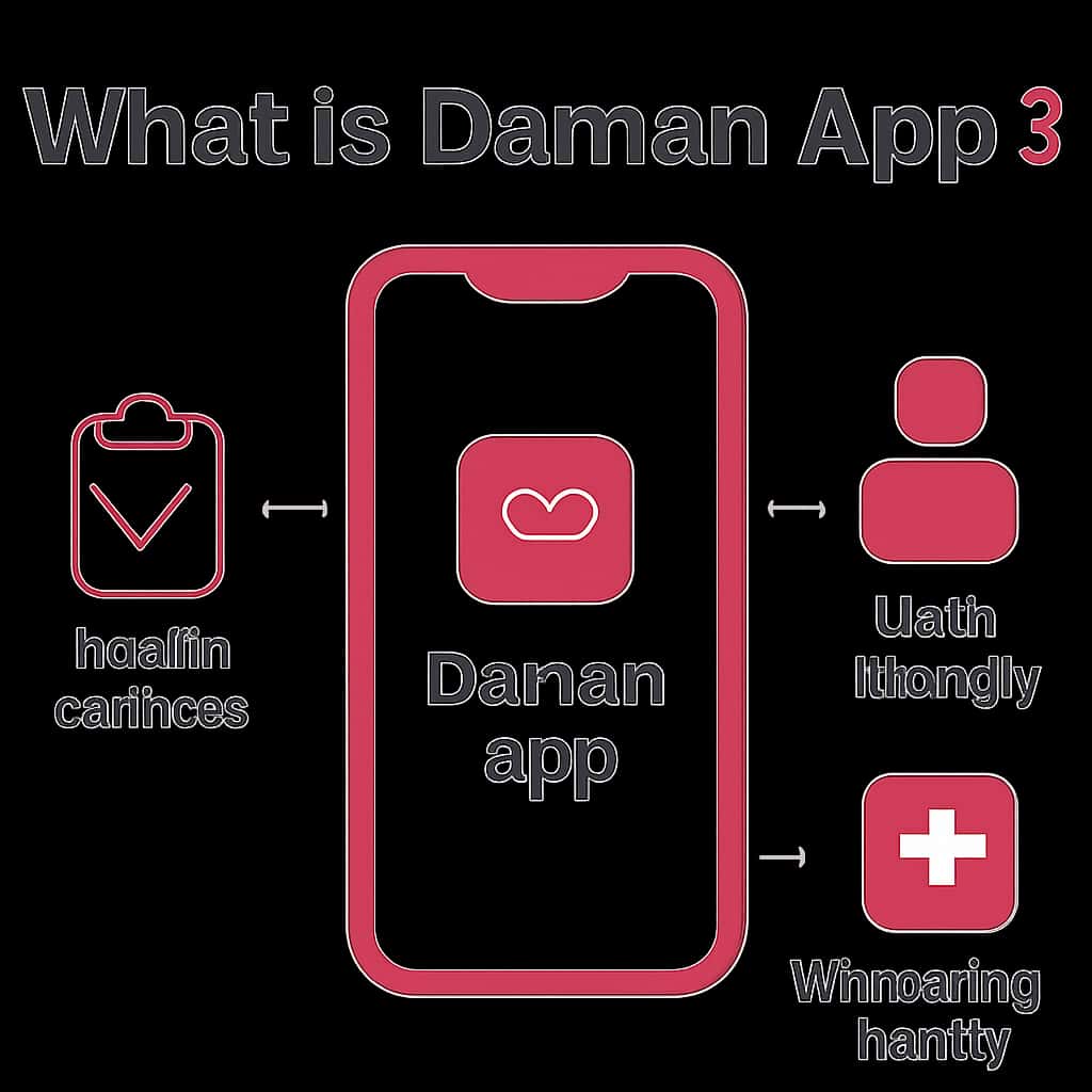 An educational diagram explaining the features of Daman App.