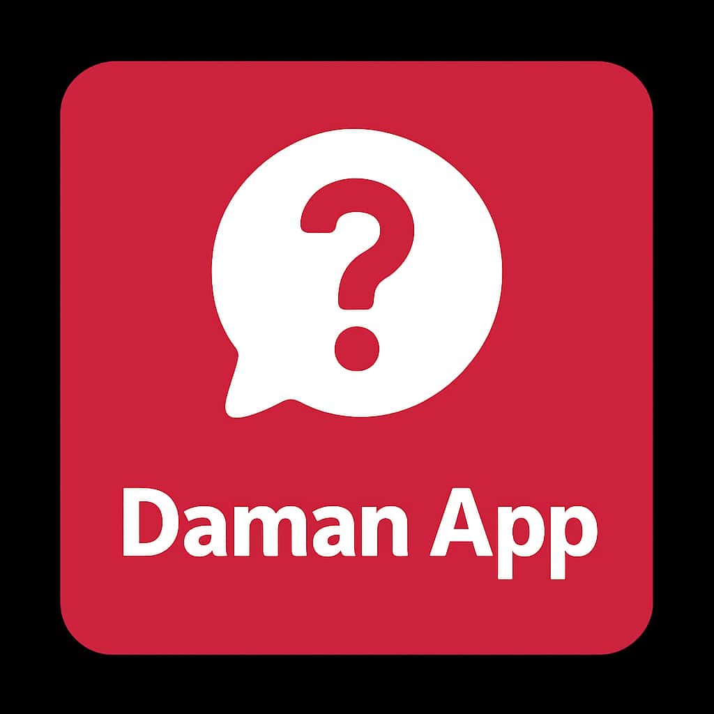 A simple badge design illustrating the Daman App concept.